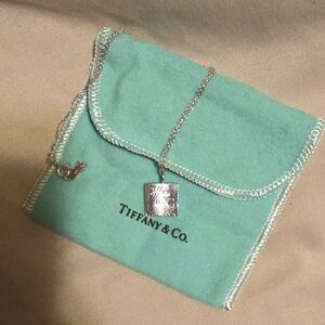 Tiffany & Co. Silver Square Pendant with Signature Turquoise Pouch